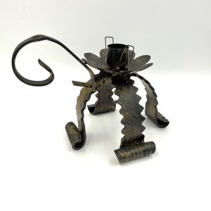 Wrought Iron Brutalist Candle Holder: Gothic Revival Taper Candlestick